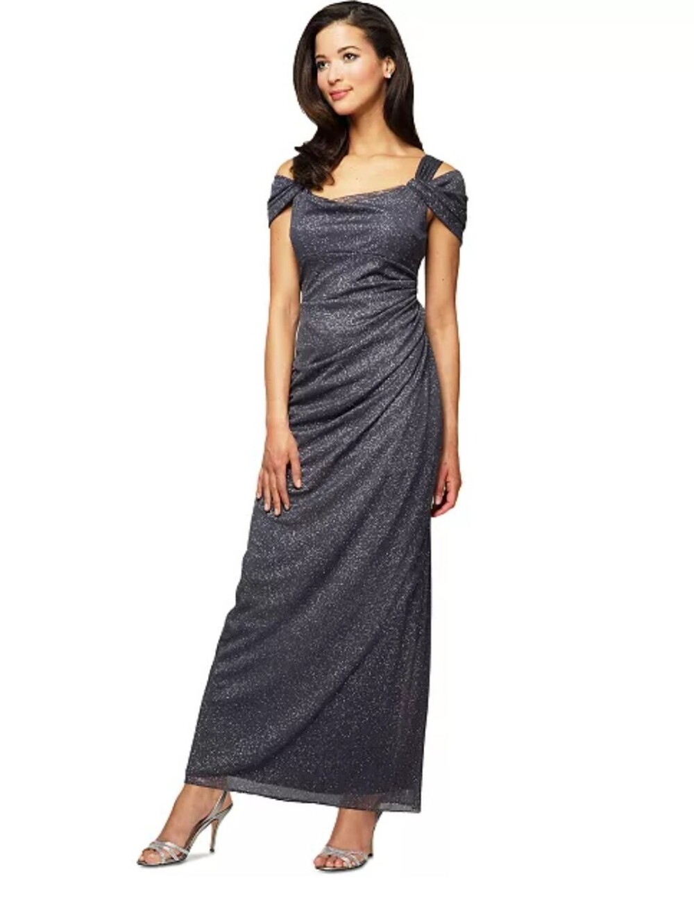Alex Evenings Glitter Navy Draped Formal Gown Size 18W Plus Size Evening Dress